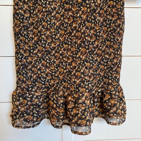 Skies are Blue Women's Ditsy Floral Brown/Black Coquette Mini Smocked Dress - M - Picture 6 of 12